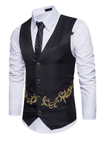 Schwarze Formal Weste V-Ausschnitt Bestickte Regular Fit Herren Weste