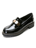 Schwarze Frauen Müßiggänger Runde Zehe Metall Detail Slip On Flache Schuhe