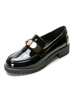 Schwarze Frauen Müßiggänger Runde Zehe Metall Detail Slip On Flache Schuhe