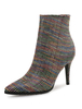 Schwarze Frauen-Stiefel Spitz-Zehe-Absatz-Stilett-Plaid-Winter-Schuhe