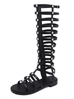 Schwarze Gladiator-Sandalen aus PU-Leder mit runder Zehe Nieten Gladiator-Sandalen