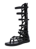 Schwarze Gladiator-Sandalen aus PU-Leder mit runder Zehenschnalle Schwarze Sommerstiefel Gladiator-Sandalen