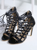 Schwarze Gladiator Sandalen Frauen Offene spitze Lace Up Sandale Schuhe High Heel Sandaletten