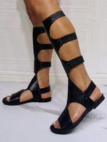 Schwarze Gladiator Sandalen kniehohe flache Sandalen