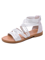 Schwarze Gladiator Sandalen Leder Open Toe Flache Damenschuhe
