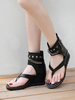 Schwarze Gladiator Sandalen Leder Square Toe Flip Flop Flache Damen Sandalen