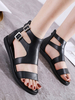Schwarze Gladiator Sandalen Leder Square Toe Side Buckles Sandalen
