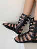 Schwarze Gladiator Sandalen PU Leder Round Toe PU Leder Gladiator Sandalen