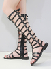 Schwarze Gladiator Sandalen PU Leder Square Toe Flat Square Gummi Gladiator Sommersandalen