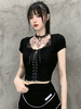 Schwarze Gothic Lolita Blusen für Frauen Schnüren Sie die kurzen Ärmel Lolita Top Black Lolita Shirt