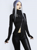 Schwarze Gothic Top High Collar Side Reißverschluss Gothic Cotton Retro Kostüme für Damen