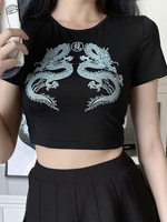 Schwarze Gothic Tops Kurzarm Gothic Cotton Retro Tops