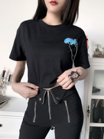 Schwarze Gothic Tops Kurzarmketten Gothic Cotton Retro Tops
