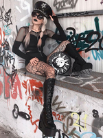 Schwarze Gothic Tops Langarm Baumwolltops für Frauen