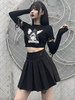 Schwarze Gothic Tops Langarm Gothic Cotton Retro Tops