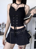 Schwarze Gothic Tops Spaghetti Schnür-Polyester Retro Tops