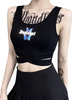 Schwarze gotische Panzer der Frauen Schmetterling bedruckte Polyester-Retro-Panzer