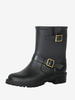 Schwarze Gummistiefel für Damen mit runder Zehenpartie und Schnallendetail wasserdichte Stiefeletten