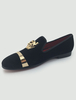 Schwarze Herren Loafer 2021 Halbschuhe flache Runde Spitze Flanell Slip-on Schuhe mit Metall-Details