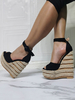 Schwarze High Heel Sandalen Micro Wildleder Oberer Peep Toe Wedge Heel Sexy Wedge Sandalen