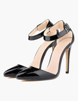Schwarze High Heels 2021 Spitz Buckle Detail Knöchelriemen Pumps Frauen Kleid Schuhe