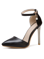 Schwarze High Heels Damen Kleid Schuhe Spitz Pearls Ankle Strap Pumps