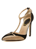 Schwarze High Heels Damen Pointed Toe T Typ Strass Knöchelriemen Pumps