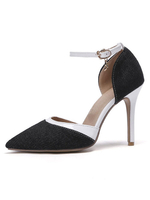 Schwarze High Heels Damen Spitzschuh Knöchelriemen Pumps Schuhe