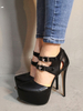 Schwarze High Heels Frauen Sexy Schuhe Plattform Schnalle Detail Sky High Pumps