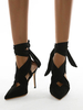 Schwarze High Heels mit spitzen Zehen und oberem Krawatten-Stiletto-Absatz aus Wildleder für Frauen