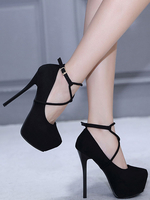 Schwarze High Heels Plattform Wildleder Mandel Criss Cross Stiletto Absatz Sexy Schuhe für Frauen