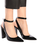 Schwarze High Heels spitzen Zehenslingbacks Knöchelriemen Blockabsätze Damen Anzugschuhe
