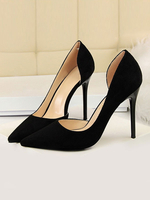 Schwarze High Heels Wildleder Spitzschuh Slip On Pumps Frauen Kleid Schuhe