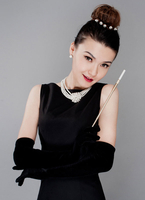 Schwarze Hochzeit Handschuhe Elegant Satin Audrey Hepburn Fingerspitzen am Abend lange Handschuhe