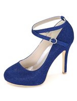 Schwarze Hochzeit Schuhe Plattform High Heels Glitter Damen Ankle Strap Stiletto Brautschuhe