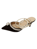 Schwarze Hochzeitsschuhe PU Leder Spitzzehen Pfennigabsatz PU Leder Obere Brautschuhe