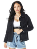 Schwarze Jeansjacke für Damen Cowboy Polyester Langarm Spring Denim Jacke