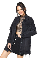 Schwarze Jeansjacken für Damen Cowboy-Frontknopf Langarm Casual Field Denim Jacke