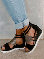 Schwarze Keilsandalen für Frauen Erstaunliche Terry Closed Back Lässige Sommersandalen