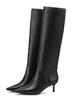 Schwarze kniehohe Stiefel Frauen spitz Kätzchen Ferse knielangen Stiefel