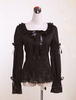 Schwarze Langarm-Lolita-Baumwollbluse mit Quadratausschnitt