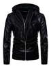 Schwarze Lederjacke Metallic Reißverschluss gefälschte zweiteilige Patchwork PU Slim Fit Männer Kapuzenjacke