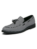 Schwarze Loafer-Schuhe für Herren Bequeme PU-Leder-Karo-Slip-On-Slip-On-Freizeitschuhe mit rundem Zehenbereich