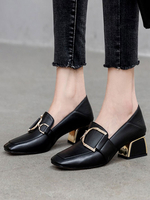Schwarze Loafers Square Toe Metalldetails Casual Damen Loafer Schuhe