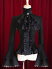 Schwarze Lolita Bluse Bell Sleeves Rüschen Baumwolle Bluse für Frauen