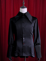 Schwarze Lolita Bluse Knöpfe Seidenbluse für Frauen