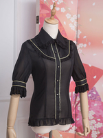 Schwarze Lolita Blusen Erdbeer Hexenspitze Halbe Ärmel Lolita Top