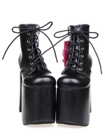 Schwarze Lolita Booties klobige Ferse Plattform Round Toe Lace Up Lolita kurze Stiefel