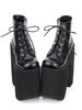 Schwarze Lolita Booties Plattform klobige Ferse Round Toe Lace Up Lolita kurze Stiefel