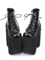 Schwarze Lolita Booties Plattform klobige Ferse Round Toe Lace Up Lolita kurze Stiefel